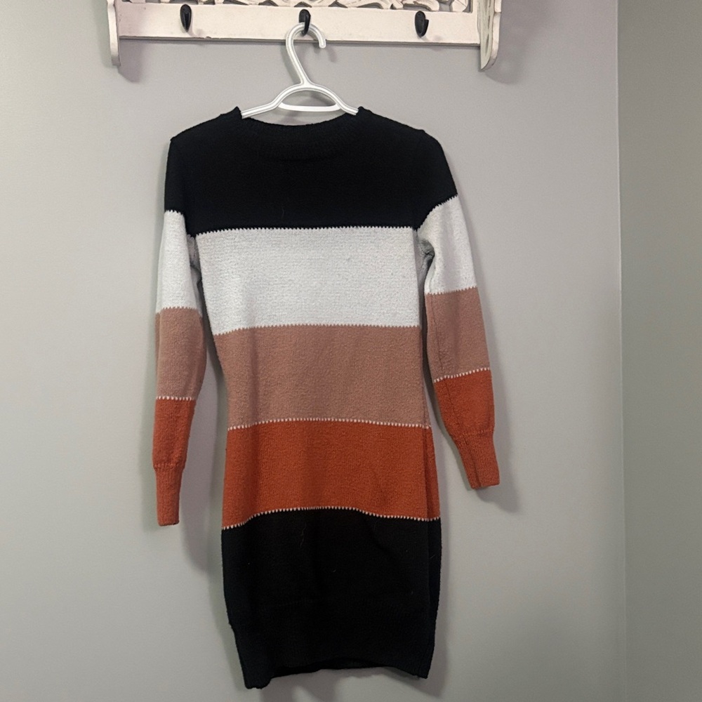 SHEIN Multicolour, Colour Block Striped Long Sleeve Sweater Dress